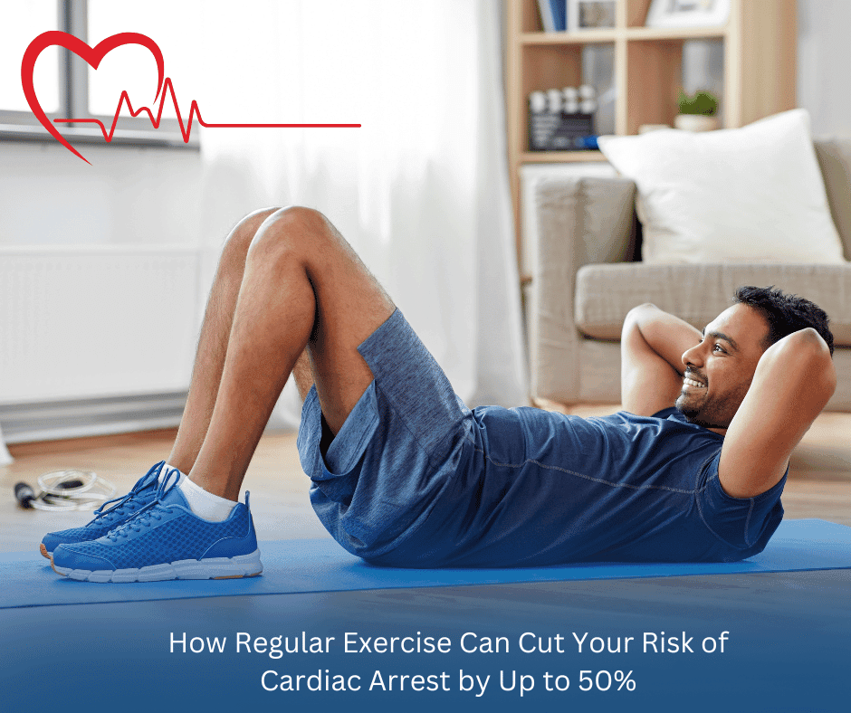 Regular exercise reduces the risk of cardiac arrest by up to 50%.