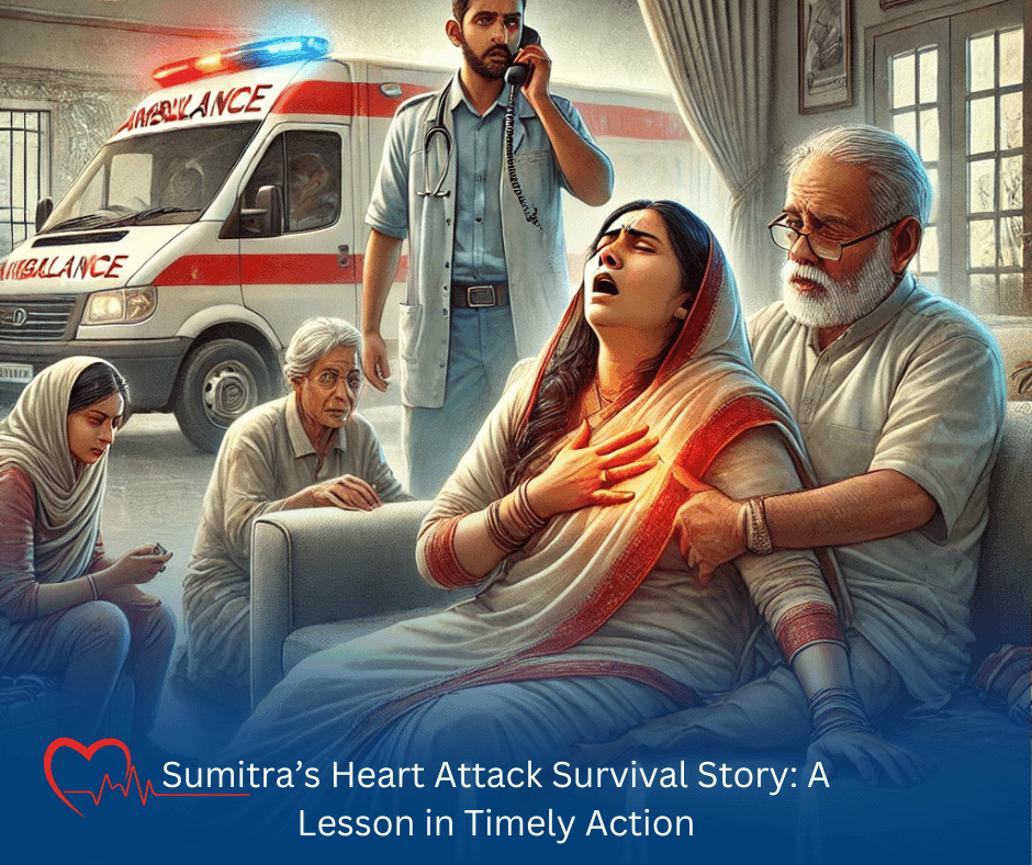 Sumitra’s heart attack survival story emphasizing the importance of timely action and heart health awareness.