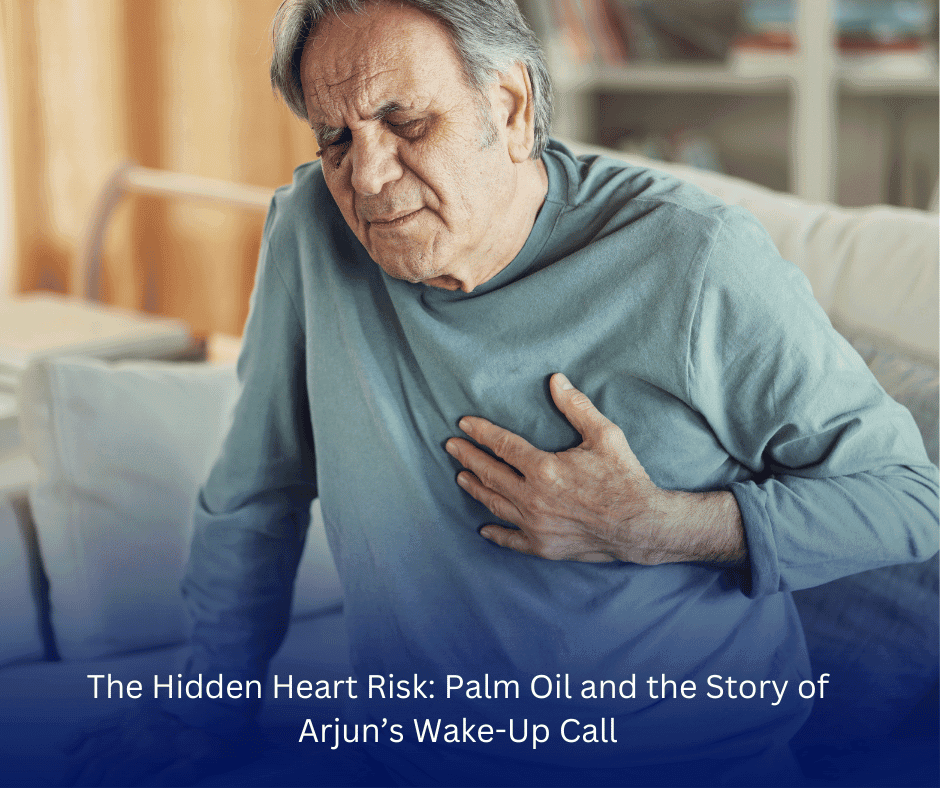 Hidden heart health risks of palm oil, inspired by Arjun's wake-up call to avoid unhealthy oils.